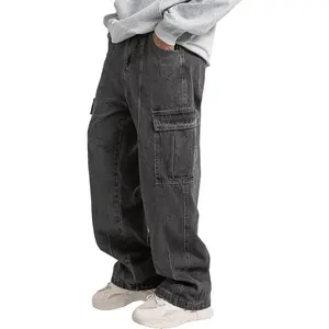 Men’s baggy jeans/Y2K vintage cargo pants with straight legs and pockets — fits for skateboarding and streetwear