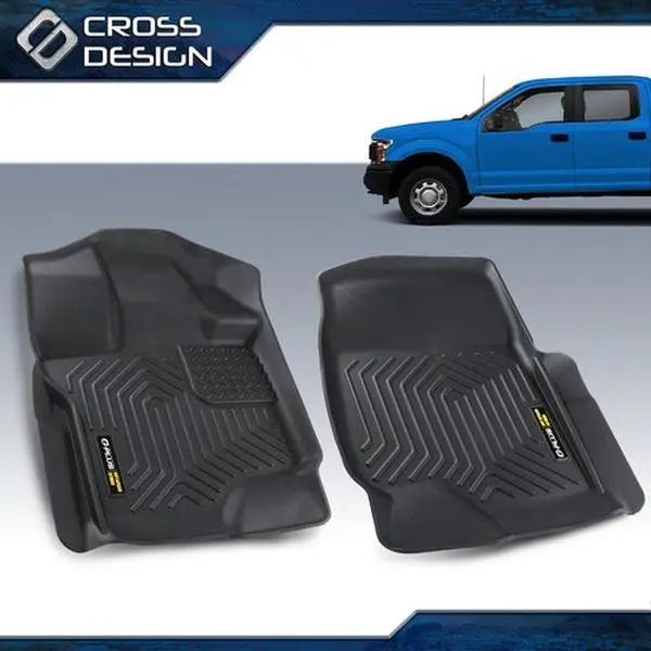 CROSSDESIGN Truck Floor Mats, Car Accessory for 15-26 Ford F-150 Super Crew Cab, Upgraded TPE Waterproof Front Row