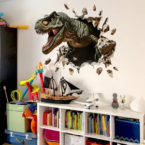 2Pcs 30x90cm Broken Wall Dinosaur 2D Wall Sticker Self-Adhesive Home Decoration