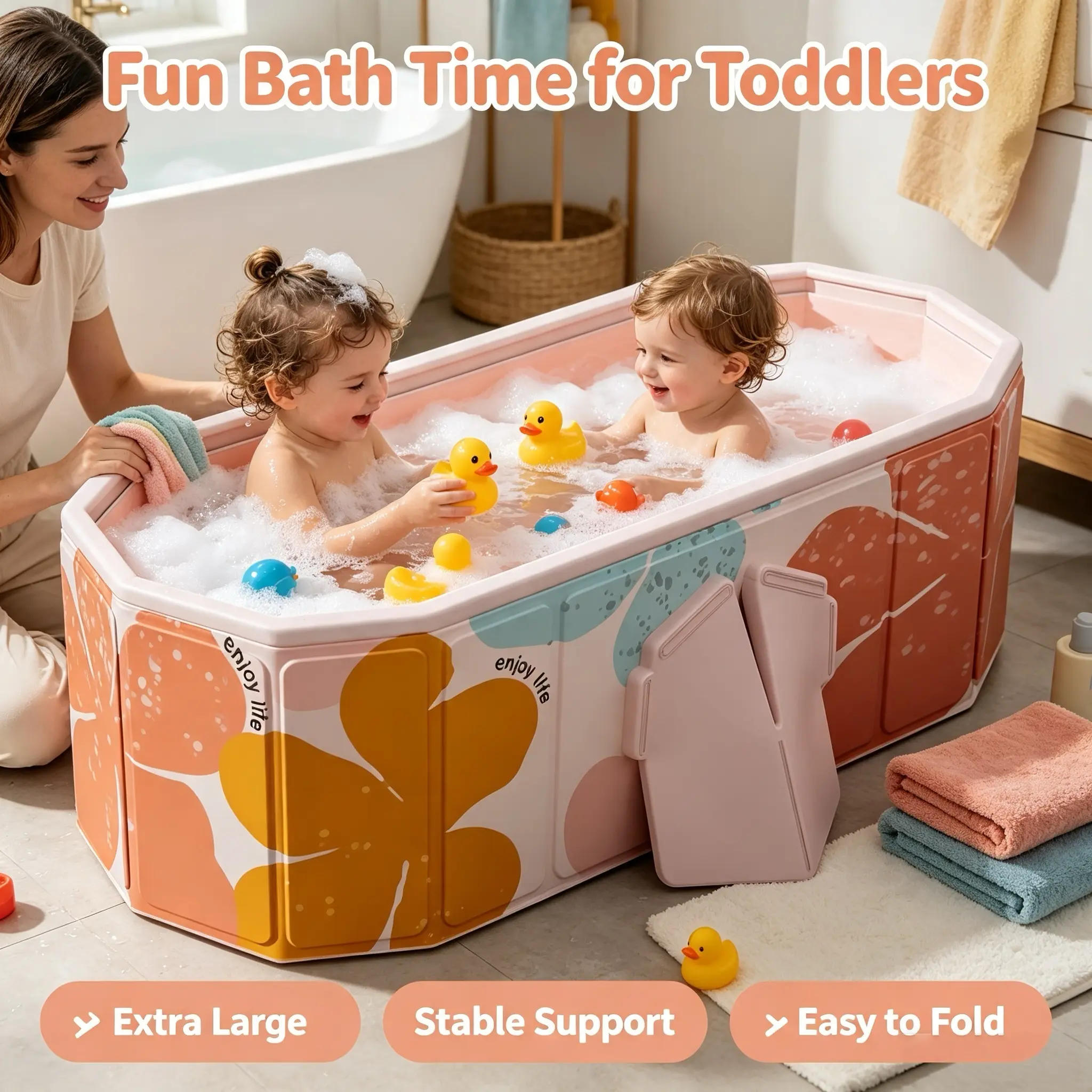 Large Foldable Adult Soaking Bathtub, Collapsible Freestanding Bath Tub for Indoor Home Spa, Tool-Free Quick Setup, Space Saving Portable Bath Container for Apartment & Family Use