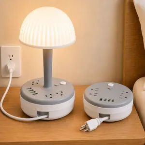 Retractable Cord Power Strip with Desk Lamp, 4 AC Outlet Extender with USB C Ports, Dimmable Night Light Socket, 3 Color Modes Bedside Table Lamp, Charging Station with 6 ft Extension Cord, Phone Charger for Bedroom Dorm Room Office