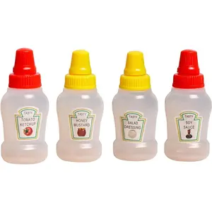 4 count Mini Ketchup Bottles 25ml Mini Condiment Squeeze Bottles for Bento Box Accessories, Portable Honey Sauce Salad Dressing Dispensers Jars Containers for  Adults Lunch Box