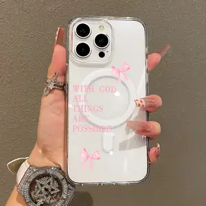 Magnetic Soft Case for iPhone11/12/13/14/15/16/promax, Bow Bible collage MagSafe Compatible, transparent phonecase stuff,Aesthetic Pattern Design,cutephonecases