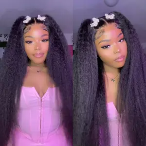 Vshow Bleached Knots Kinky Straight Wear Go Glueless Human Hair Wigs 7x5 Pre-cut HD Lace Wigs For Women