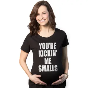 Maternity Kicking Me Smalls Funny T shirt Pregnancy Announcement Novelty Tee Funny Graphic Maternity Tee Cute Pregnancy Tees With Plus Sizes Pregnant Baseball Maternity Wear Funny Movie Short Sleeve Maternity