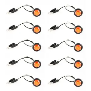 3/4" inch Amber/Red/White 3 LED Side Marker Clearance Light with Plug Black Ring Sealed Mini Round 3/4" Indicators Grill Lights Truck Trailer Car Bus Pickup Van Caravan Boat 12V