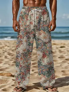 Blue and white maple leaf silhouette refreshing simple and casual long pants