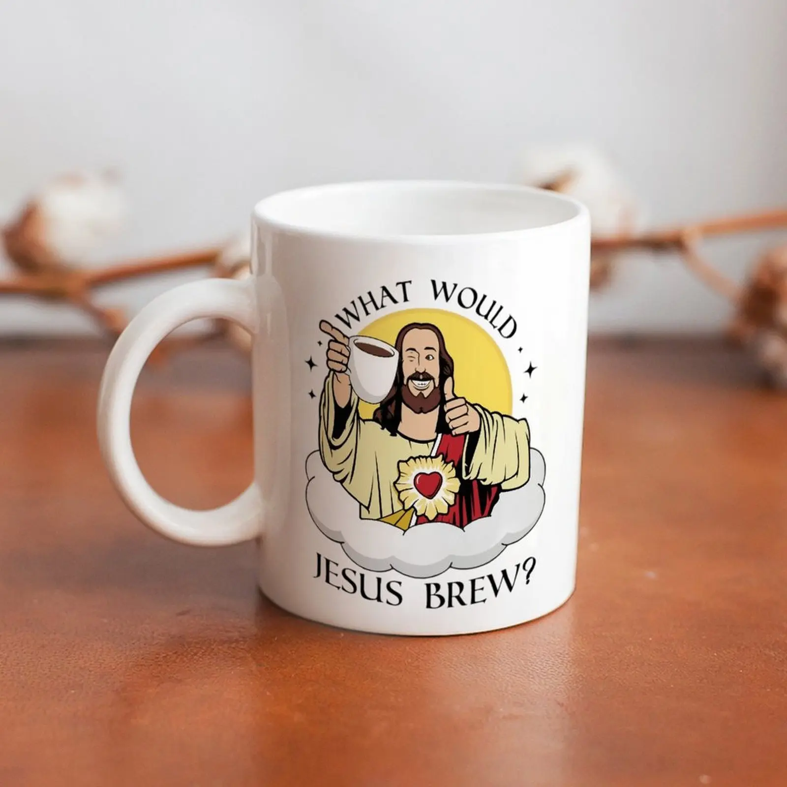 Humorous Ceramic Jesus Meme Coffee Mug, 0-500 ml "What Would Jesus Brew?" Viral Christian Pun Cup, Daily Use Religious Gift for Coffee Lovers & Christians, Print
