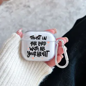 Lord - Heart Trust Pattern Protective Case for AirPods 4/3/2/1/Pro/Pro2 Soft TPU Earphone Cover, Transparent with Keychain