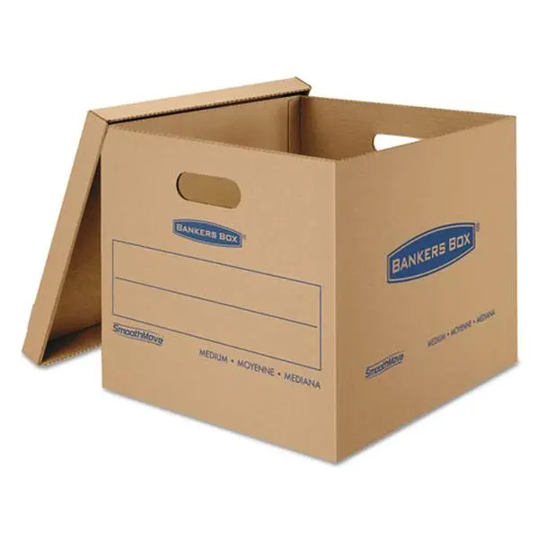Fellowes Smoothmove Classic Rectangular Cardboard Moving Boxes, Kraft - 21x17x17 in, 32 ECT B-Flute Corrugated, 5 per Carton, Double Bottom, Reusable & Recyclable, Lift-Off Lid (Lid Ships Attached), Durable Office Postal Supplies
