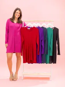 Hacci Long Sleeve V Neck Dress by DD Design | S-3XL