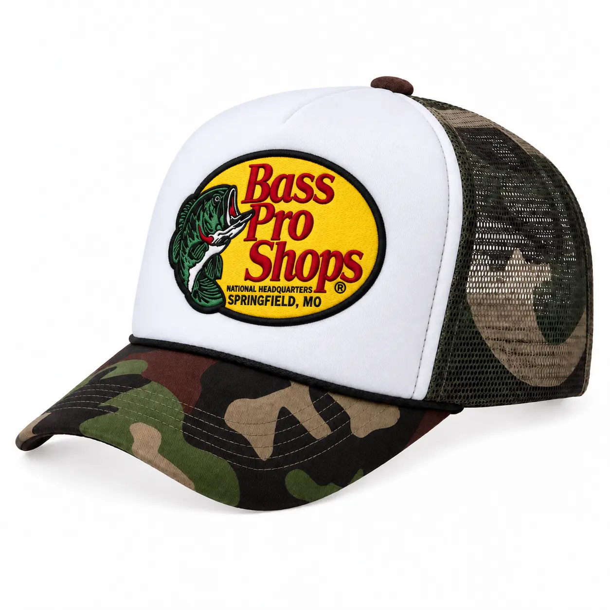 Bass Pro Shops Bass Fishing Trucker Hat, Embroidered Largemouth Bass Camo Mesh Cap, Outdoor Fishing Hat for Anglers, Fishermen, Camping, Lake and Hunting Trips