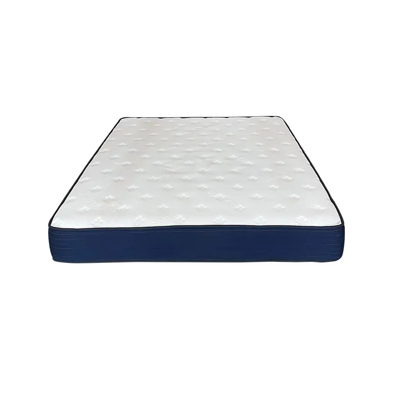 Comfortable Mattress with Navy Blue Edges and White Top for Superior Sleep Quality