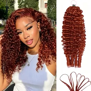 Bling Hair Human Crochet Hair for Black Women 1Pcs/50g Pre-separated Burmese Curly Crochet Human Hair Bundles 33# Auburn Ginger Feather Crochet Hair Extensions Invisible Miracle Knots Crochet