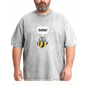 Men's Plus Size Bee "DADA!" Cute Washed T-Shirt, Father's Day Short Sleeve Crew Neck Tee