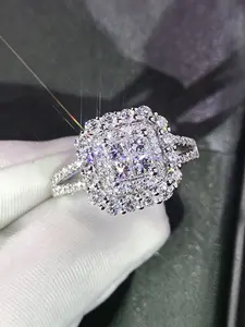 Iced Out Synthetic Zirconia Bridal Wedding Ring - Square Shape