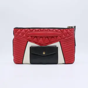 Pre-owned miu miu leather Small Leather Goods Nappa Biker Bicolor Quilted Clutch / Pouch W21195