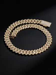 15Mm Hip Hop Jewelry Baguette Diamond Necklace, Luxe Cuban Chain Design, Ideal Gift for Valentines & Christmas, Stylish Menswear Accessory, Cuban Link Chain