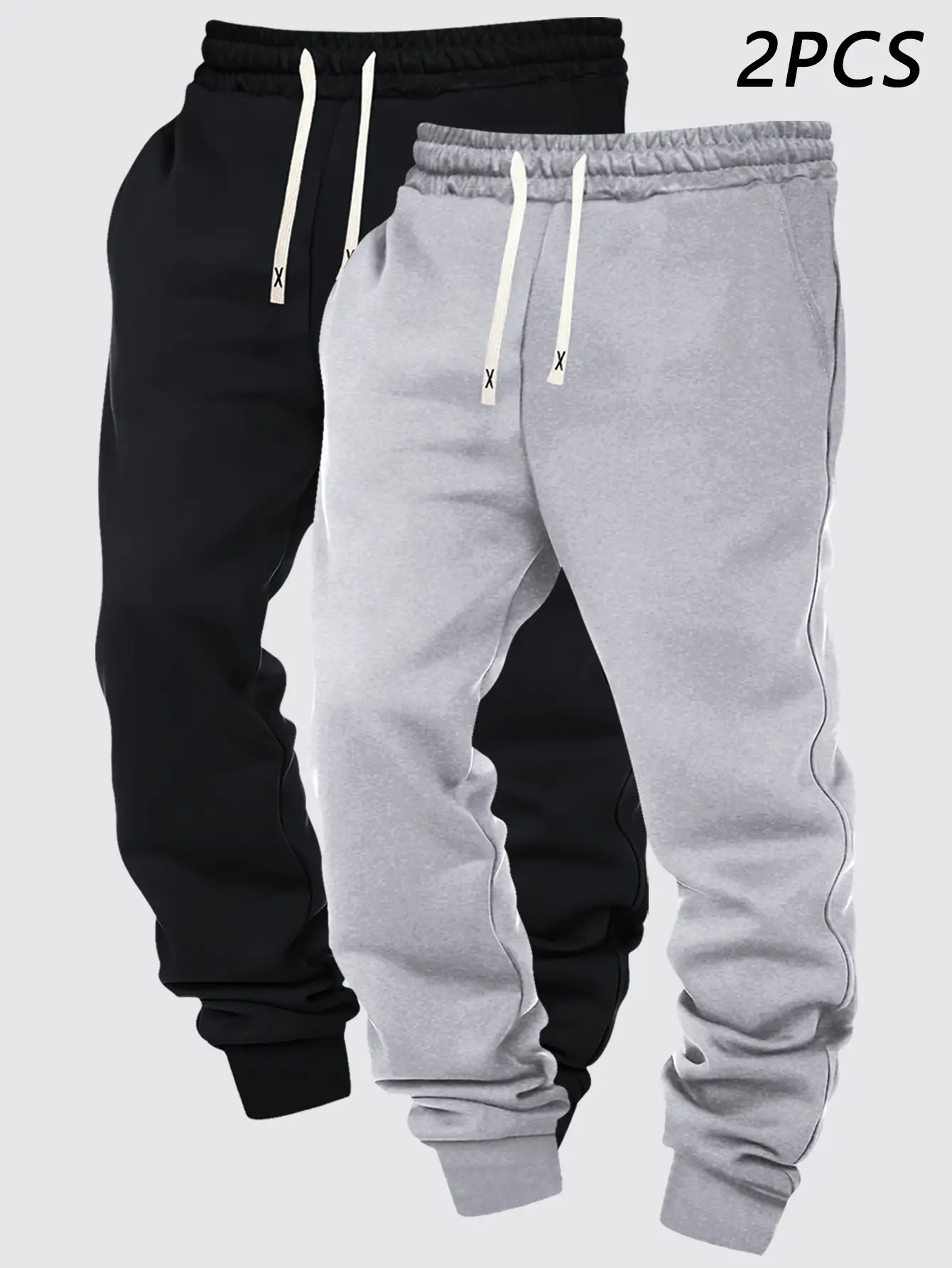 2-Pack Men's Sweatpants Solid Color Smooth Fabric Casual and Athletic Style Elastic Waistband with Drawstring Travel and Vacation Casual and Athletic Men's Clothing Cuffed Pants