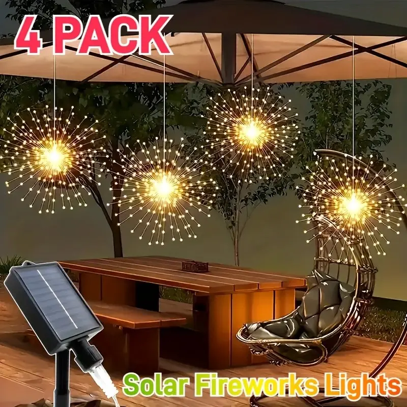 Solar-Powered Firework Lights Set, Solar Lighted, Hanging 240 LED Starburst Ball String, 8 Modes, Outdoor Decorative Lights, Outside Lights, Solar Garden Lamps, Patio Lighting & Indoor Use, Porch, Patio, Garden, Wedding, Christmas