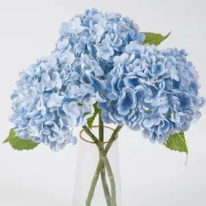 BonBloom's 3 Pcs Blue Faux Hydrangea Flowers 21 inches Hydrangea Artificial Flowers Latex Real Flowers Centerpieces Home Party Table Outdoor Decoration