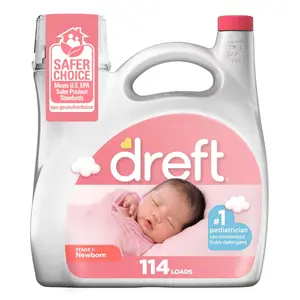 Dreft Stage 1 Newborn Baby Laundry Detergent Liquid HE Compatible 114 Loads Gentle for Sensitive Skin USA Made Safer Choice