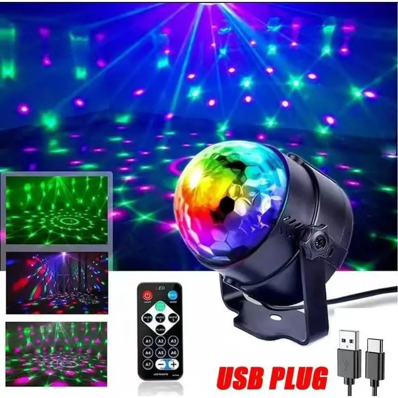 2-Pack USB-Powered RGB Plastic Automatic Rotating DJ Strobe LED Stage Lights, 100-240V Remote-Controlled Table Lamps/Book Lights with Flexible Tripod for Home KTV, Events, Christmas Gift Decorations