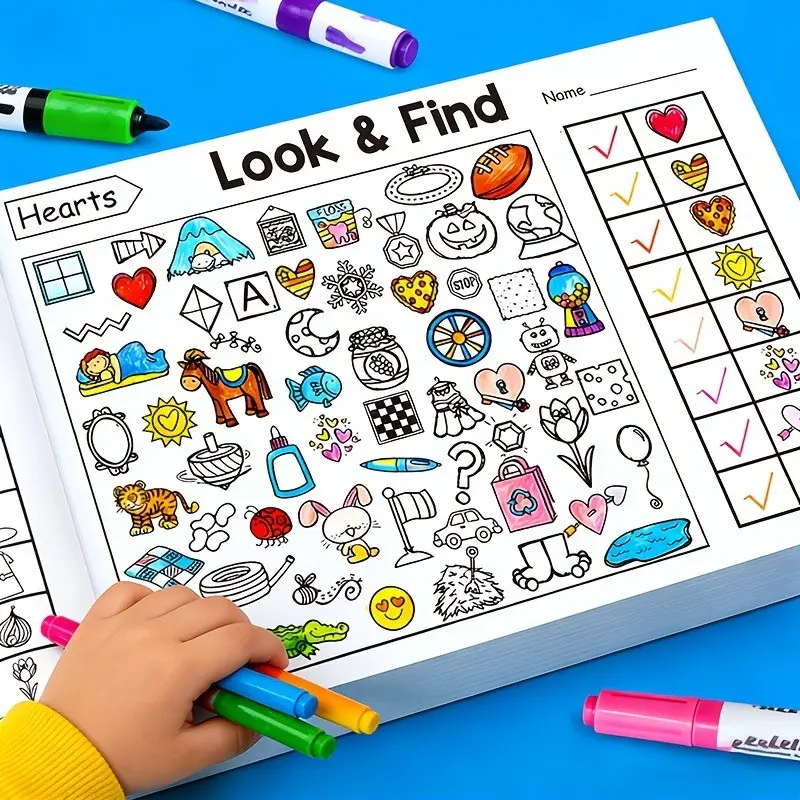 32-Page Find-The-Difference Book, Enhances Observation Skills, Focus and Concentration, Early Education Interactive Coloring Workbook, Ideal for Home and School