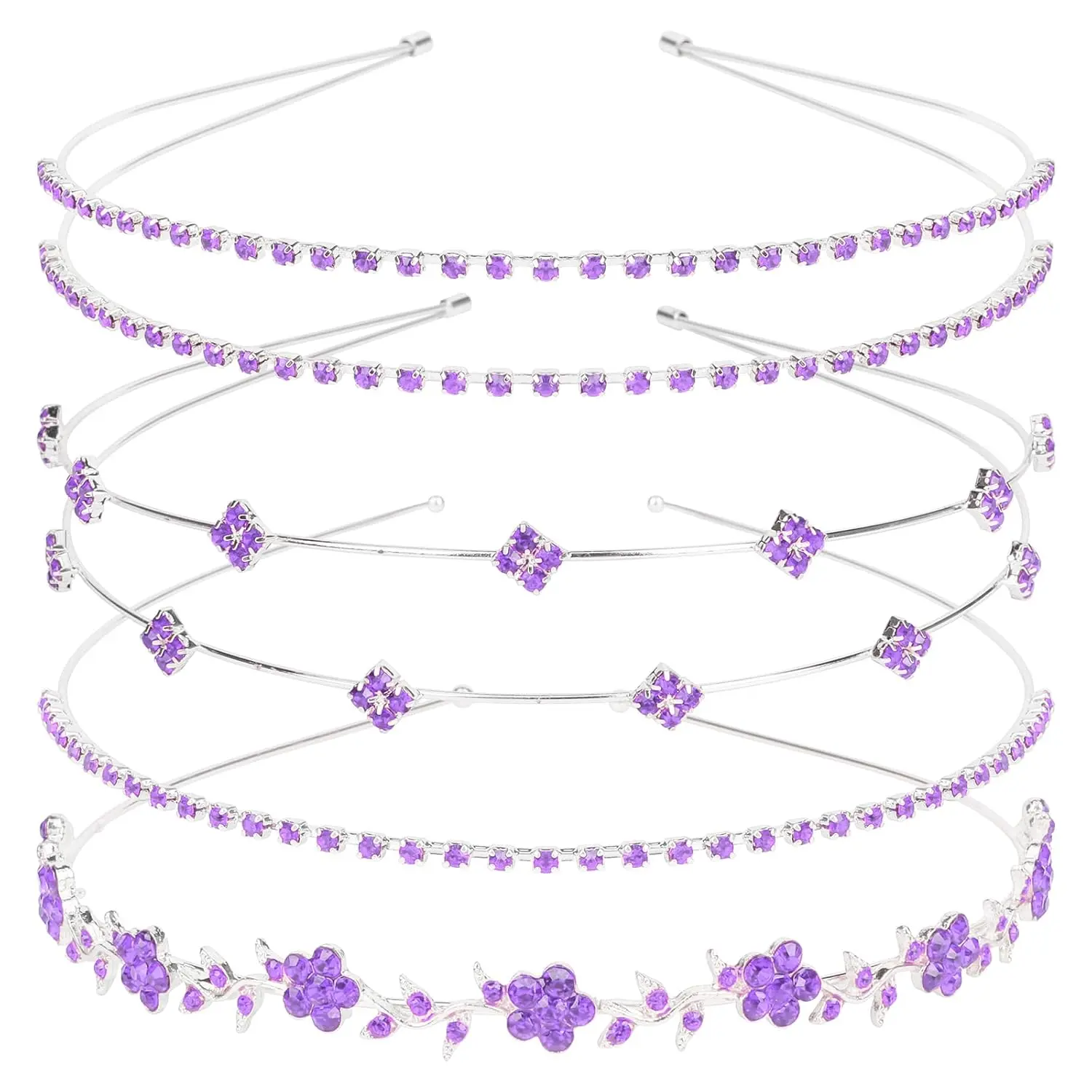 4-  Bridal Headbands - Purple  Rhinestone Bling Headbands for Women's Hair - Wedding Hair Accessories