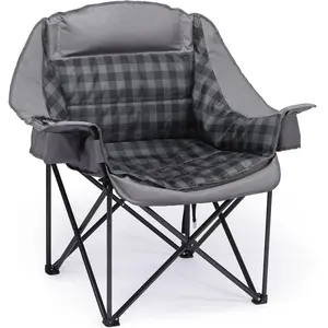 Camping Chair for Adults, Portable Camping Chairs with Phone Pouch and Side Cup Holder, Heavy Duty Padded Outdoor Chairs for Camping, Fishing, Beach, , Supports 500lbs 1 Pack