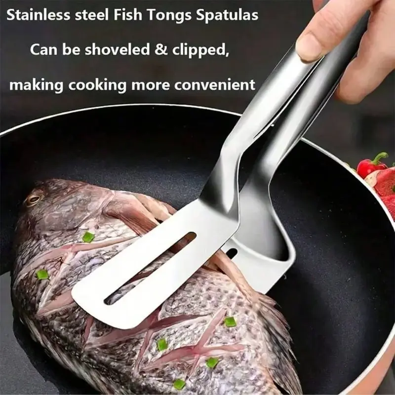 Stainless Steel Multi-Use Frying Clip - Durable, Oven Safe, Dishwasher-Safe Kitchen Gadget, Fish Tong, Spatula for Steak, Meat, Noodles - Ideal for Barbecues, Baking