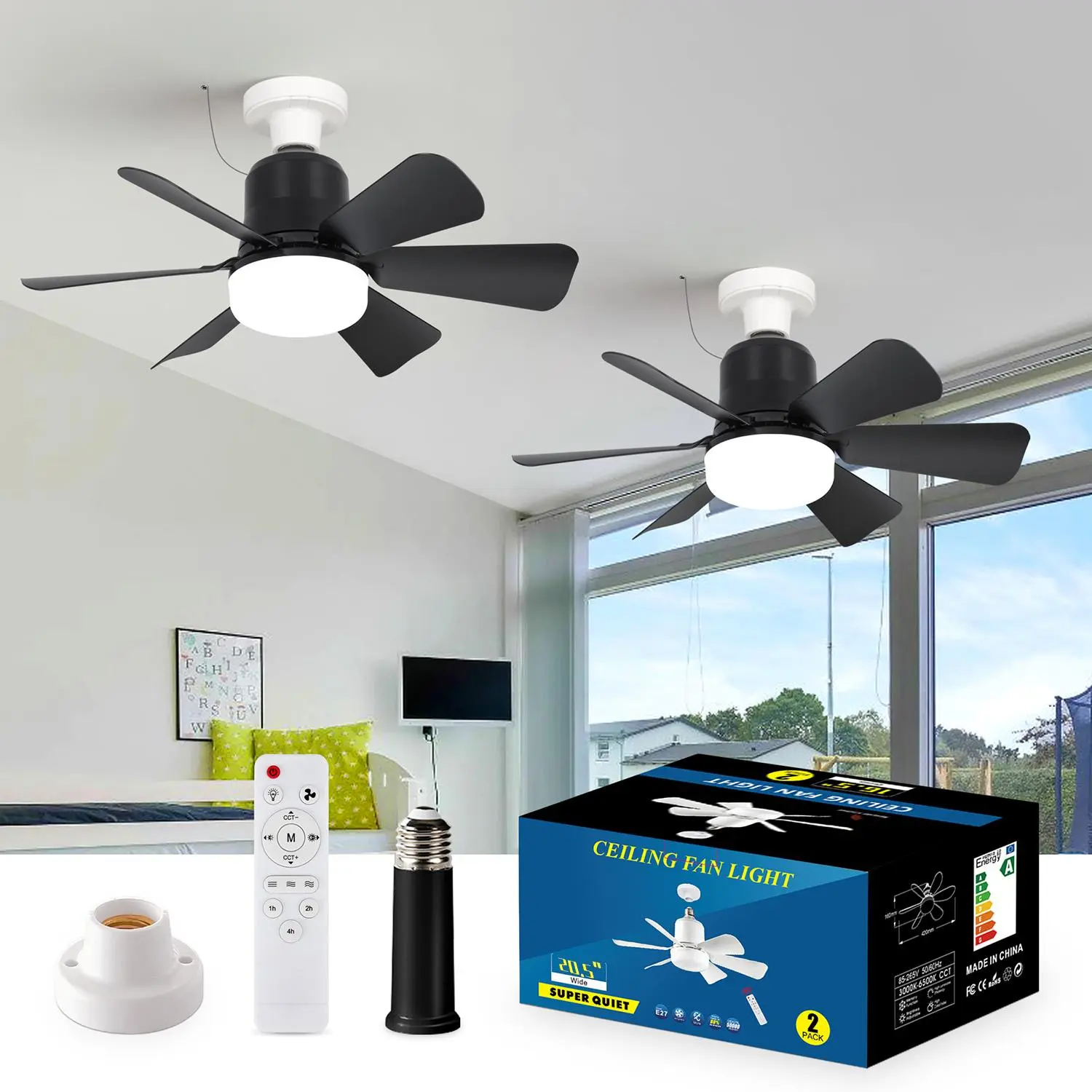 20.5 Inch Ceiling Fan Light, Ceiling Fanlights, LED Fan Light with Remote Control, DC Motor Fan Light with Memory Function, Home Decor Light, LED Lighting Fan, Suitable for Bedroom, Garage, Small Room, Kitchen, Toilet