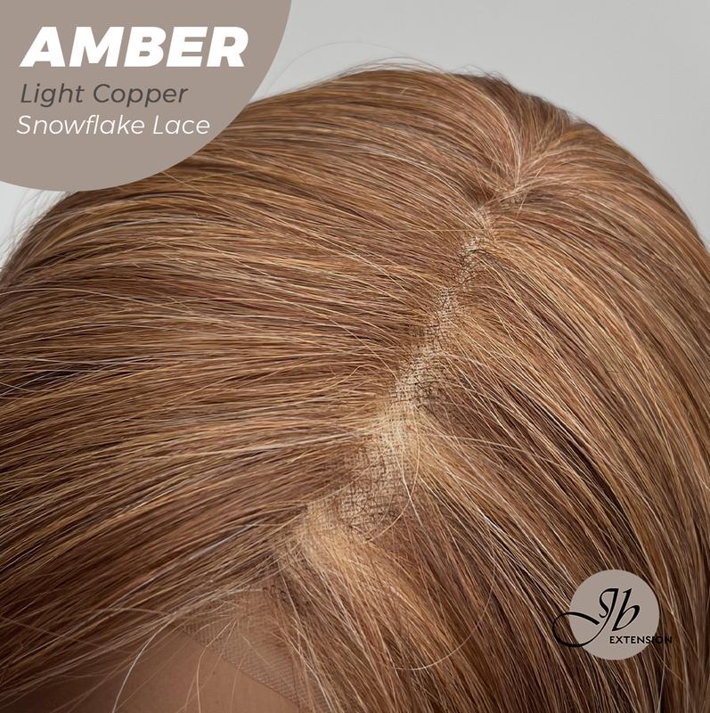 JBEXTENSION 21 Inches Straight Pre-Cut T Part Snowflake Lace Frontlace Glueless Wig AMBER【BENDY EAR TABS】