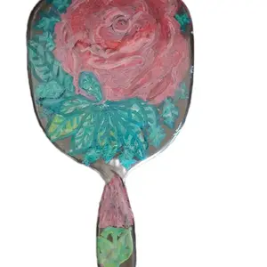 Mirror floral design on back $15 made of acrylic painting mirror multi colored. floral designs on wood, $7 front and back, Suncatchers floral garden, $20 hang on window, or set on windowsill  other floral designs on canvas acrylic and mirror on canvas $20