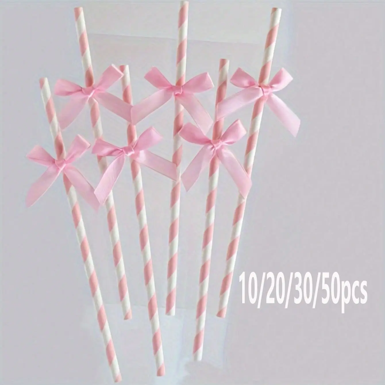 10/20/30/50pcs Glitter Bow Decorative Straws, Cute Cartoon Stripe Paper Straws, Wedding Gender Reveal Party Supplies, Baby Shower Birthday Celebration School Use, Utensils