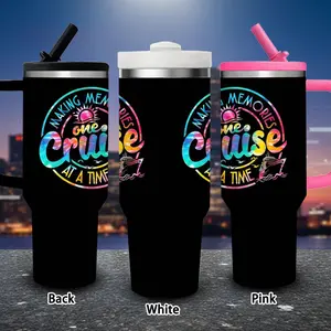 1 pc 40 oz colorful holographic cruise design memory tumbler with lid and straw, winter insulated travel mug, gift for women and men, ideal for Valentine’s Day, Easter, birthday gifts, iced/hot coffee cup