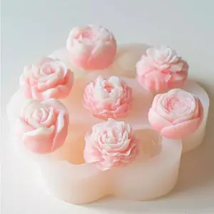 3D Small Peony Silicone Durable Candle Mold DIY Handmade Crafts Creative Flower Aromatherapy Plaster Resin Soap Making Supplies Kit Home Gifts
