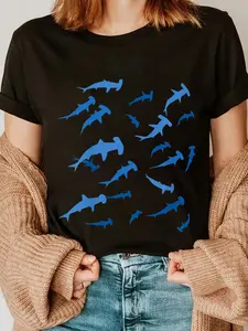 100% Cotton Unisex Hammerhead Shark T-Shirt Funny Humor Outfit Graphic Printed Tee