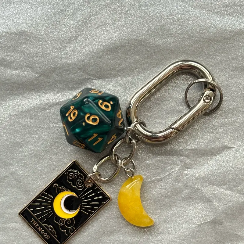 #therockcandy Christmas/thanksgiving Tarot Major Arcana Moon Dice Keychain Bag Pendant, Boho Style Cartoon Pattern Hanging Ornament, Aesthetic Keychain