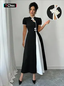 Women's Spring Summer Colorblock A-Line Dress, Casual Daily Chic Fashion, Elegant Belted Design, Perfect for Casual & Formal Occasions, Casual Wear