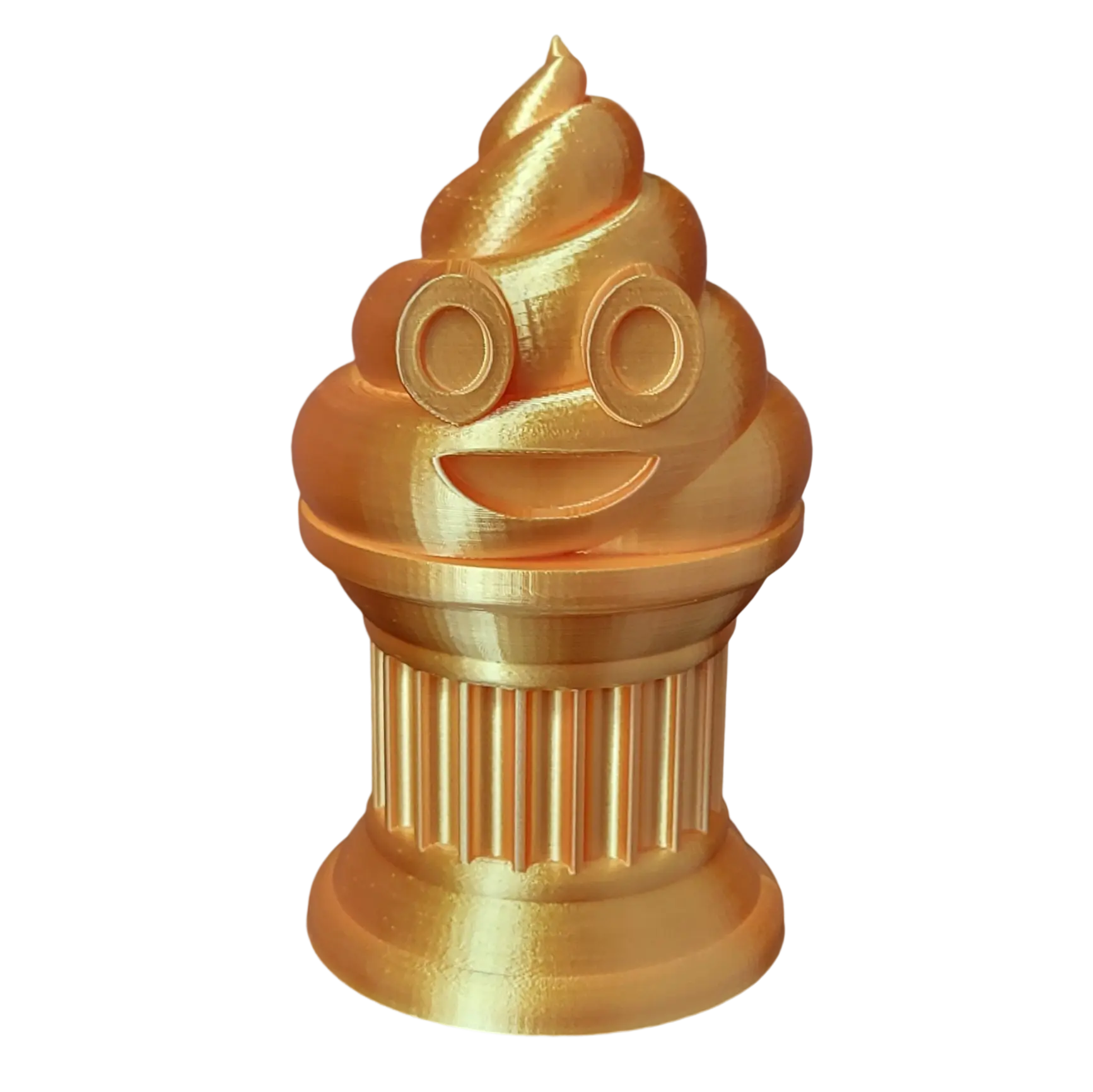 Znet3D Poop Emoji Trophy - Perfect Award or Gift - Handmade w/Additive Manufacturing - 6" inches Tall - Featuring a Solid Poop Emoji Secured on a Column Pillar (Silk Gold)