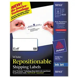 Avery 58163 Re-hesive Labels For Ink Jet Printers 2 x 4 White 250 Pack