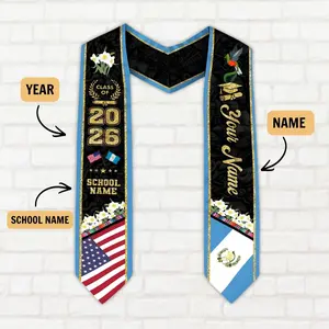 [HOT 2026] Customized 2026 Guatemalan American Flag Graduation Sash Guatemala Graduation Stole Custom Graduatio