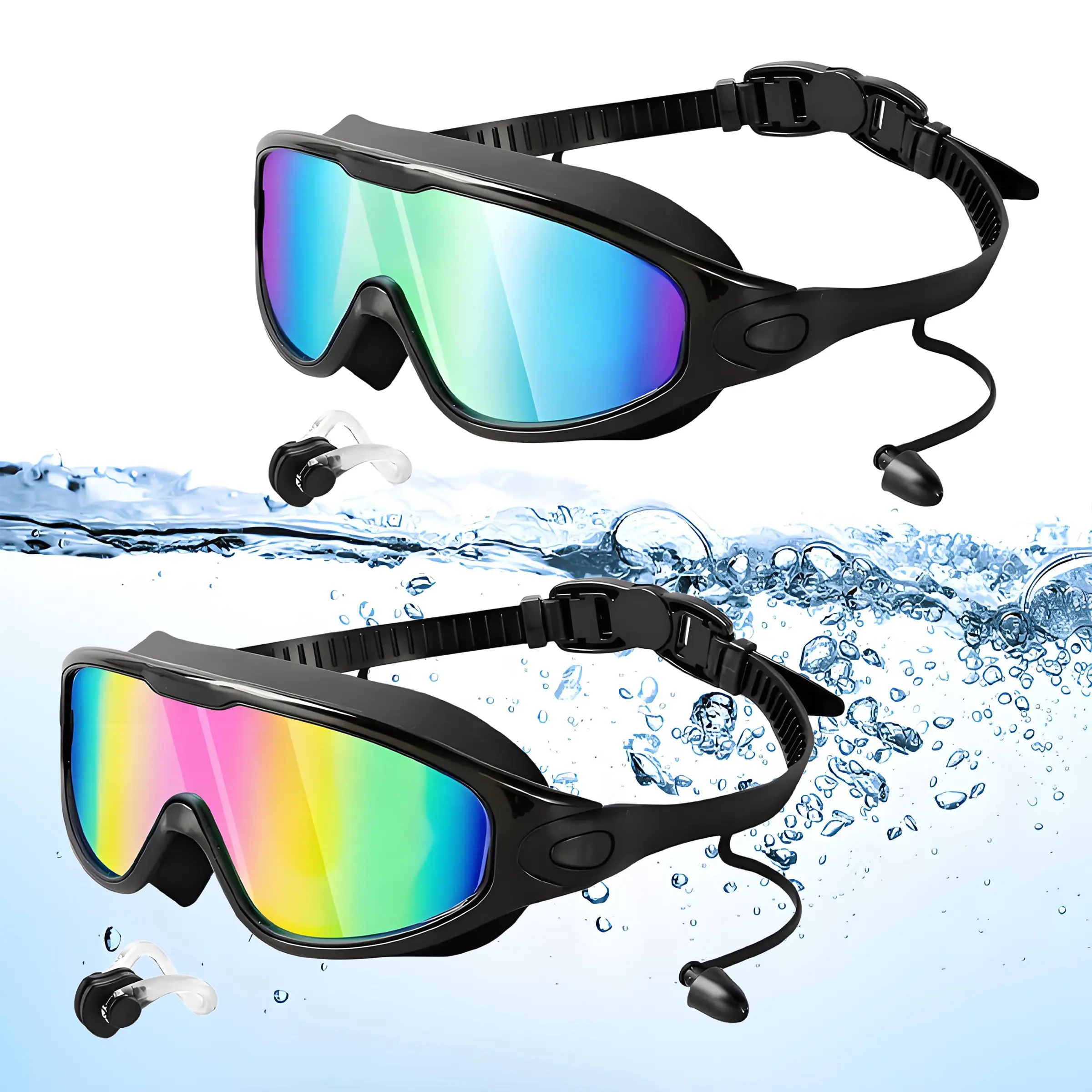 Adults' 2-Pack Wide View Outdoor Swimming Goggles, Anti-Fog, UV-Protective, Leak-Proof Swimming Glasses for Men & Women