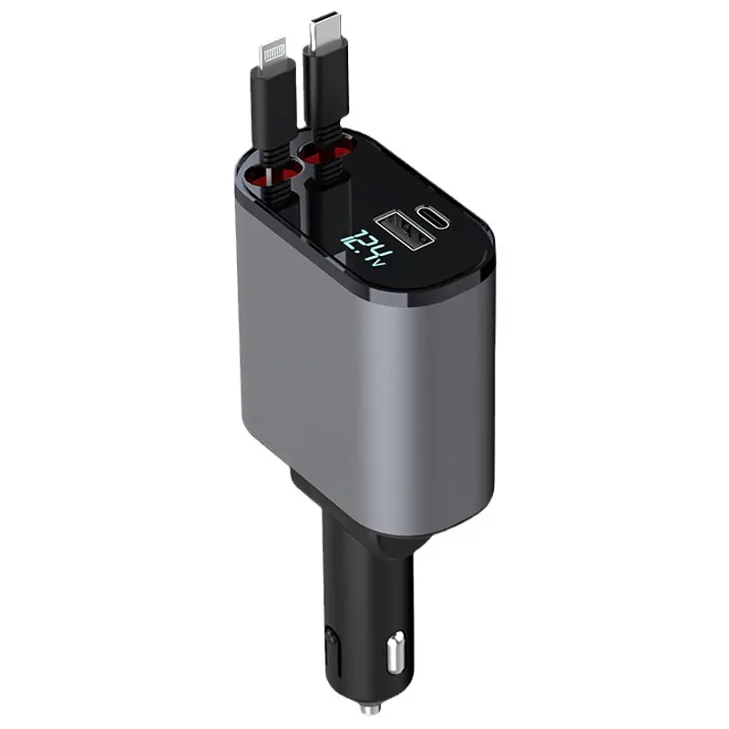 Smart Retractable Car Cigarette Lighter Charger, Dual Type-C PD Fast Charging, One-To-Four USB Expansion, Overvoltage Protection, Retractable Phone Charger For Car