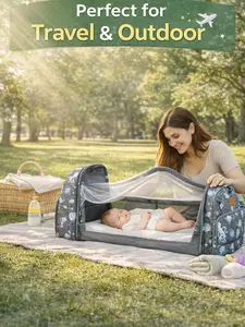 2-in-1 Baby-Safe Diaper Bag Backpack with Foldable Baby Bed, Large Capacity Waterproof Unisex Travel Organizer for Moms, Multipocket Design, Free Hook, Baby-Safe Diaper Bags
