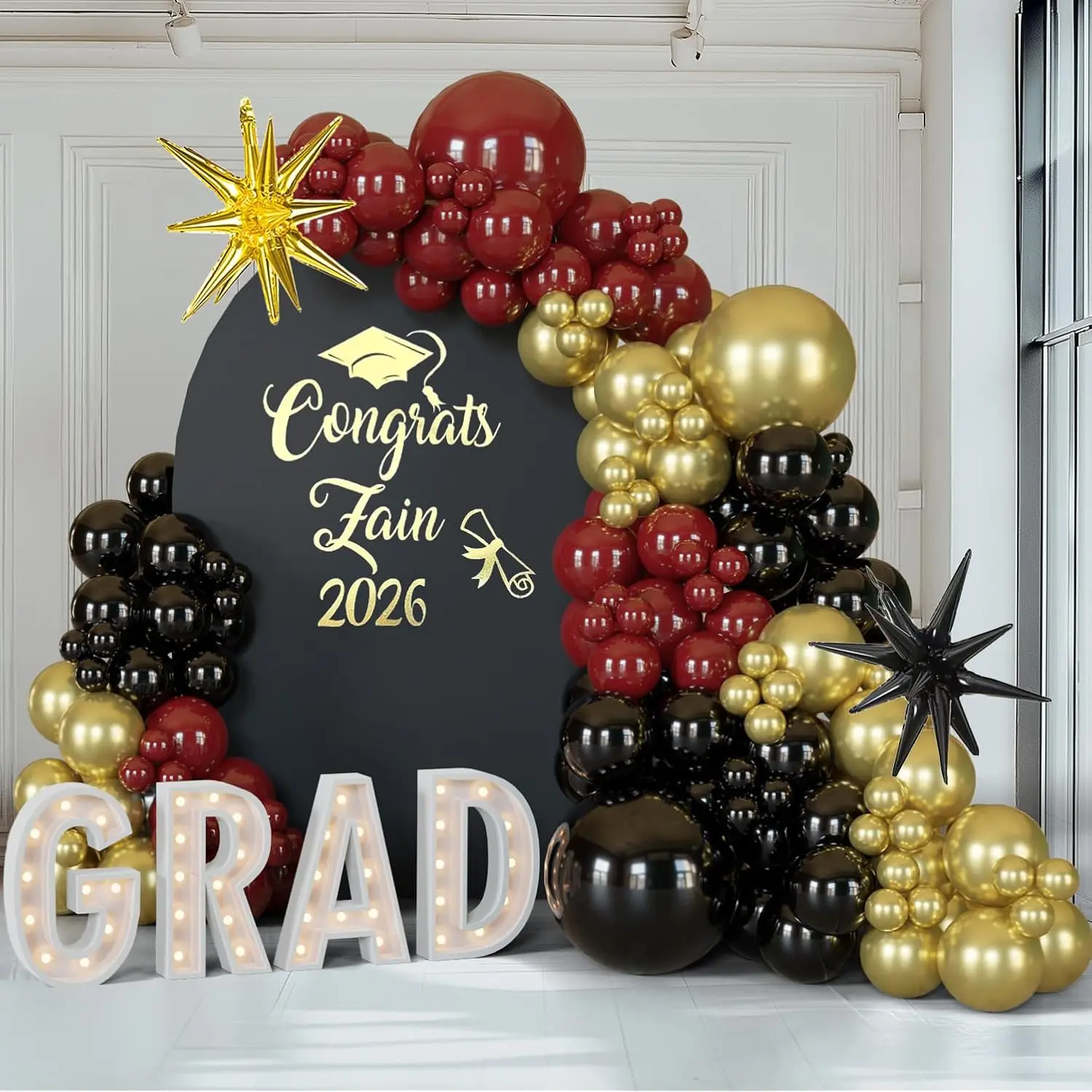 128 Pcs Black Gold Burgundy Balloon Arch Kit for Birthday Graduation New Year Party