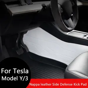 2025 For Tesla Model Y Juniper Nappa leather Side Defense Kick Pad Model 3 Highland Central Control Protective Foot Pad Interior
