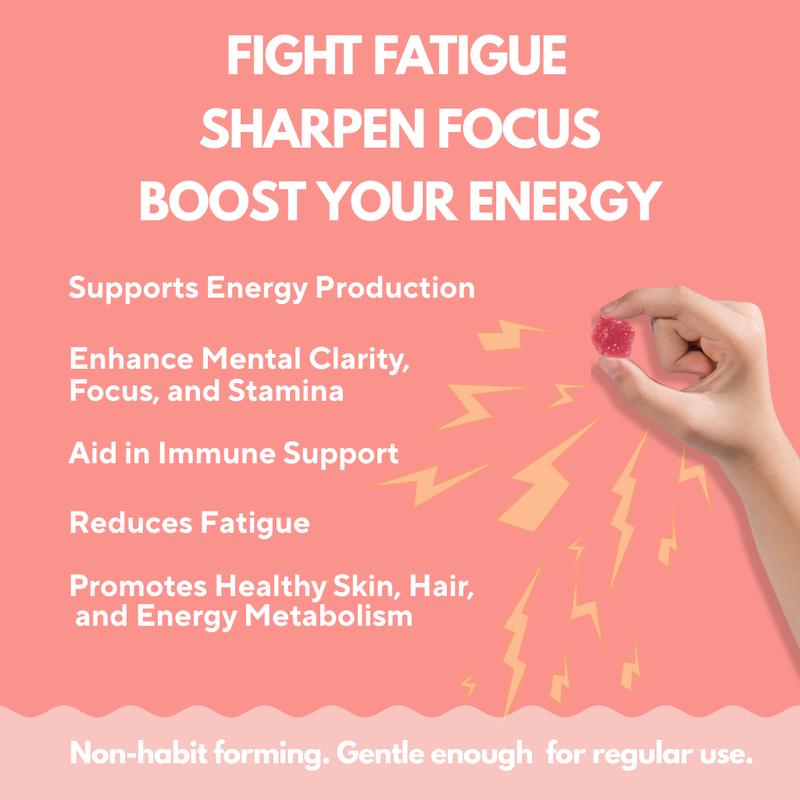 Energy Gummies with Vitamin B12, Ginseng, Gingko Biloba, Biotin, Niacin, Taurine, Zinc, Pantothenic Acid, Vitamin C, Vitamin D, and Vitamin B6-30pcs-Cherry Flavor