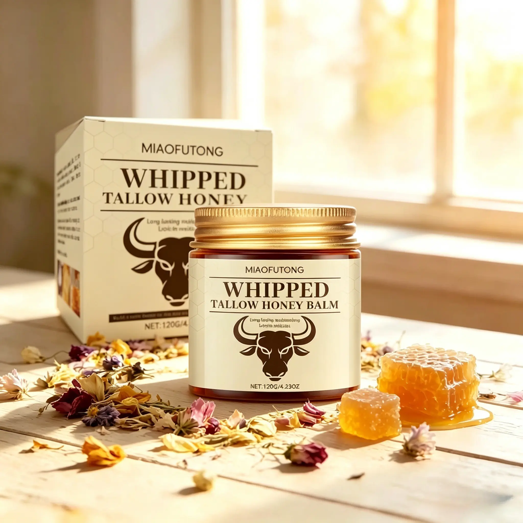 Whipped Tallow Honey Skin Balm, OrganicGrass-Fed Tallow Moisturizing Cream for Face& Body, Intense Hydration for Dry, Cracked &Irritated Skin, Gentle Nourishing Skincare forAll Skin Types